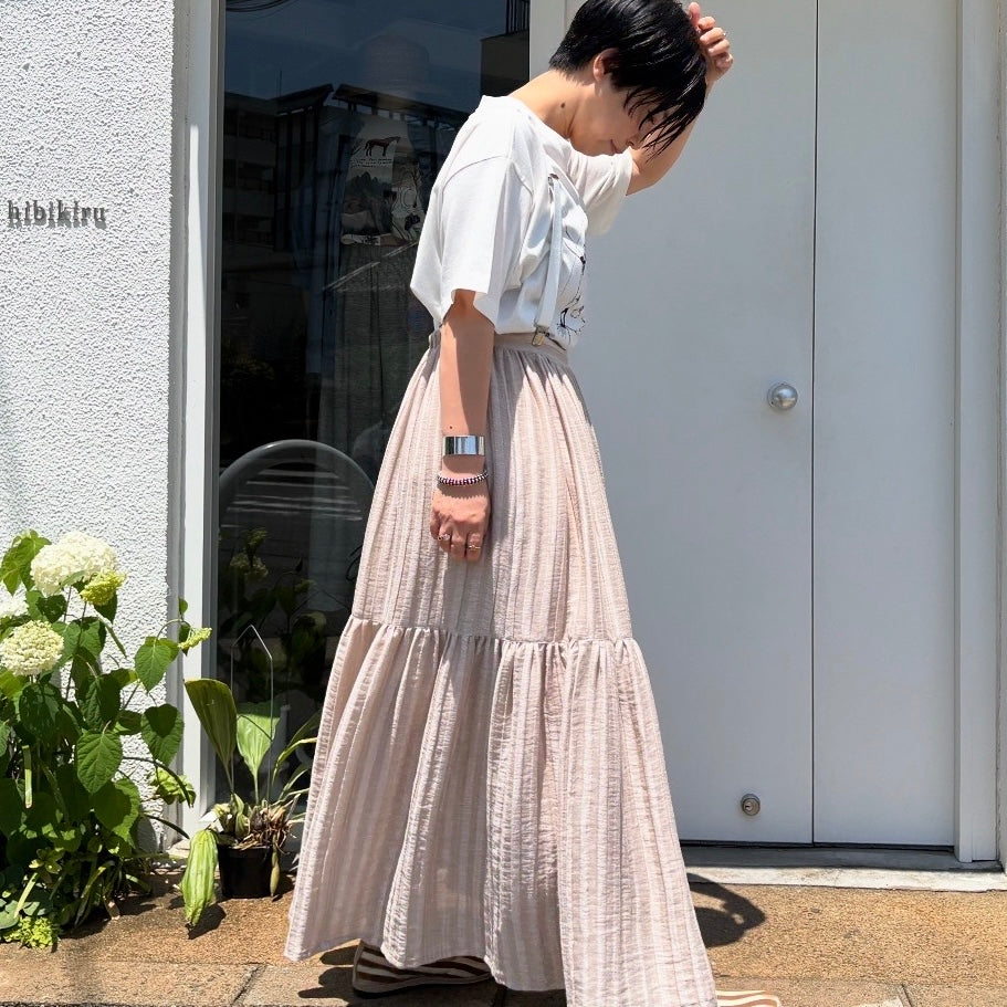 SIHIRAI//ACAR LINEN NYLON JAQUARD GATHER SK CHSS25-5113