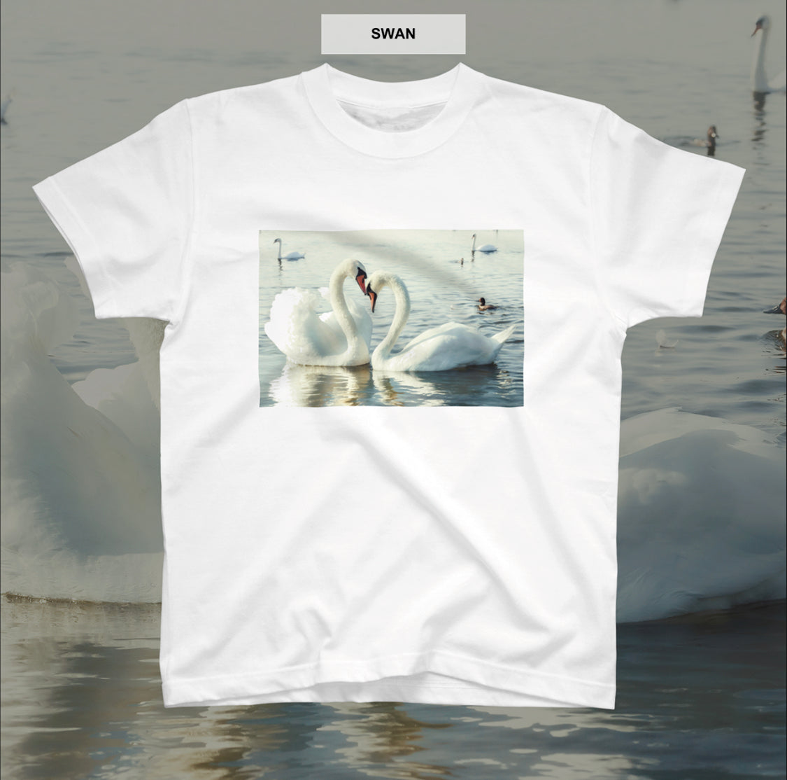 mayfool//swan転写プリントTシャツ