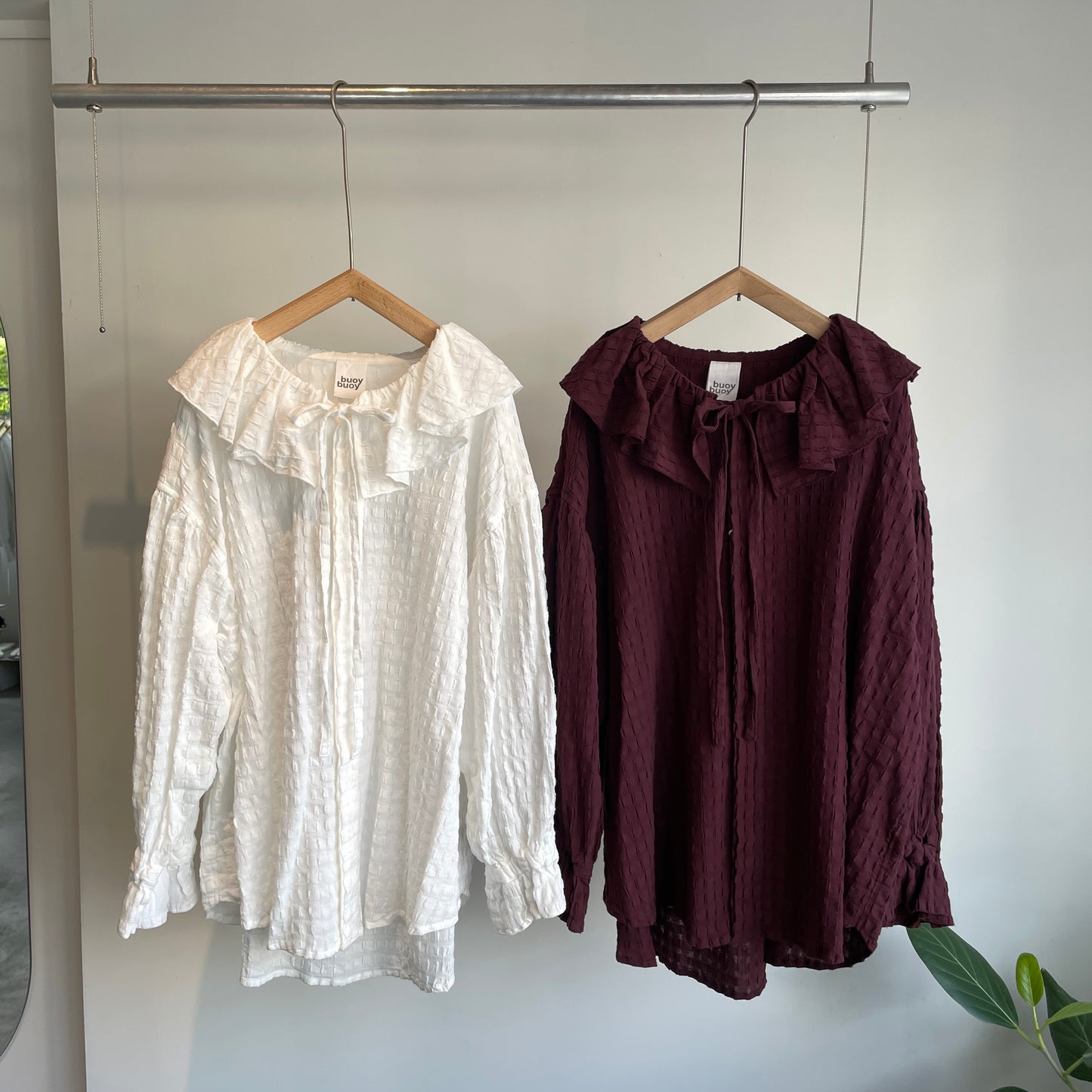buoy buoy//SHEER CHECK TACK FRILL ブラウス　2701BL004262