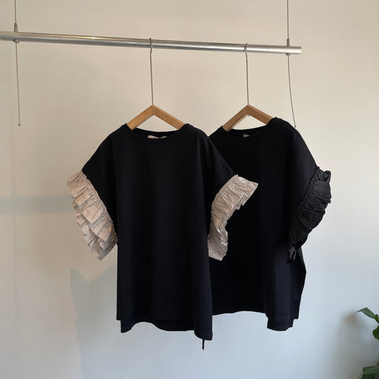 universaltissu//クラシック天竺バイカラーフリルスリーブPO US251CT008