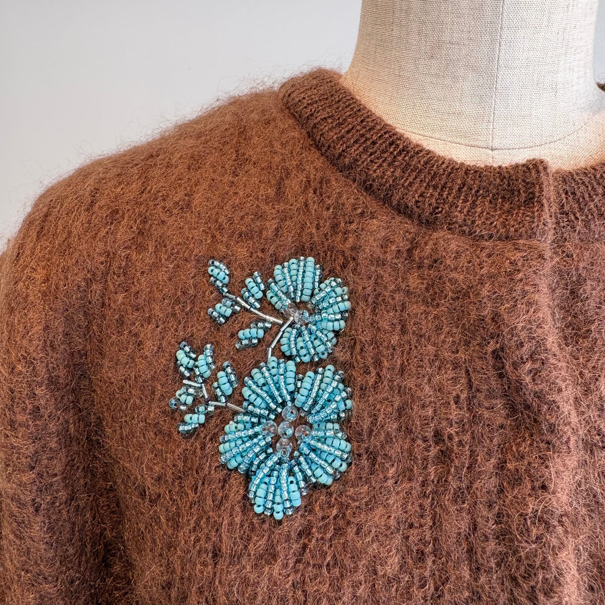heriter//beads embroidery mohair cardigan  H0-00-1007