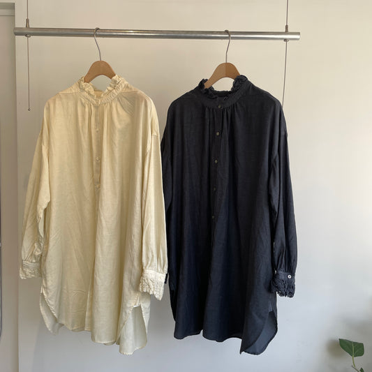 yuni//リサイクルコットン／CuラッフルレースカラーロングBL 1701BL009262