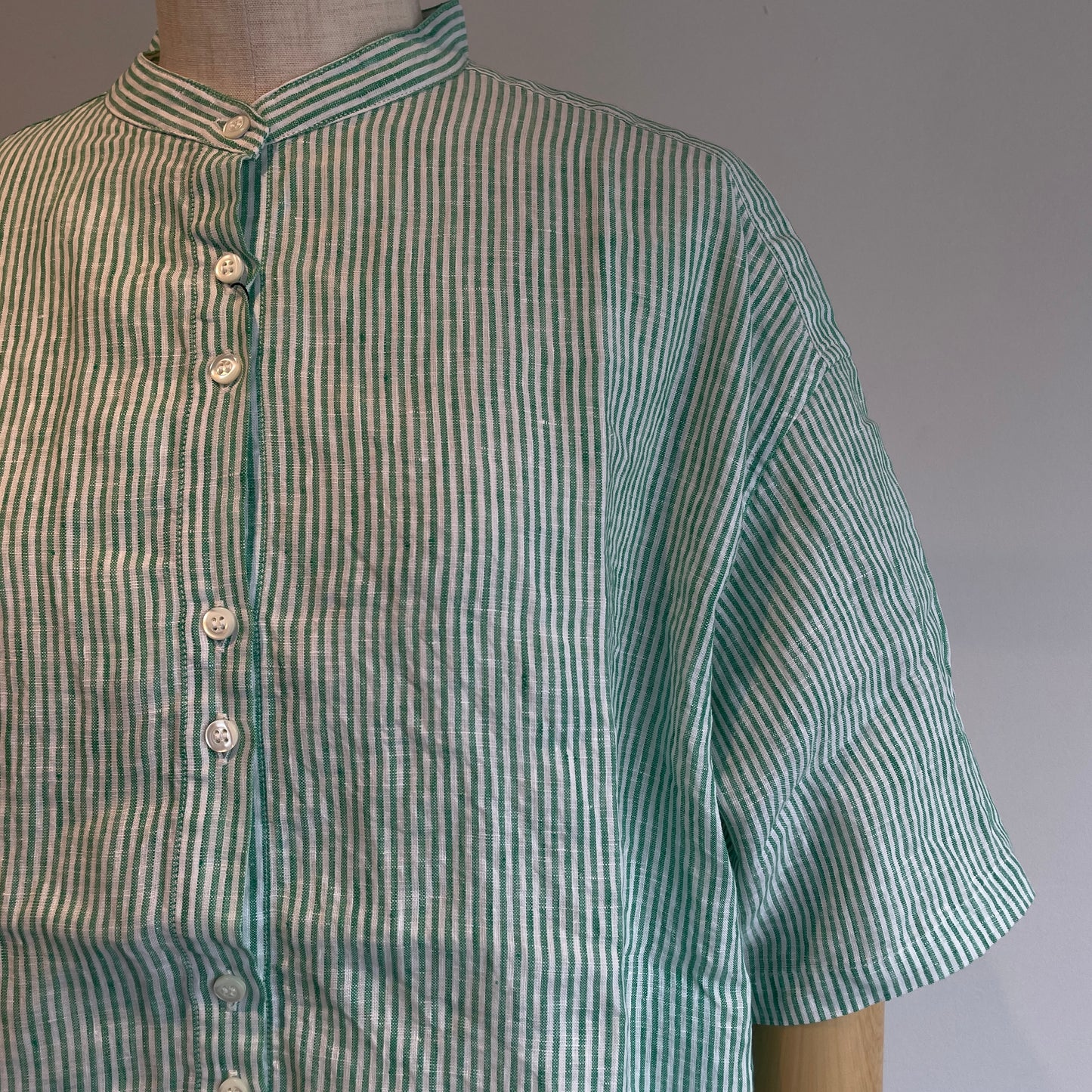 handsofcreation//先染めFrench Linenシンプルバンドカラーシャツ01620635