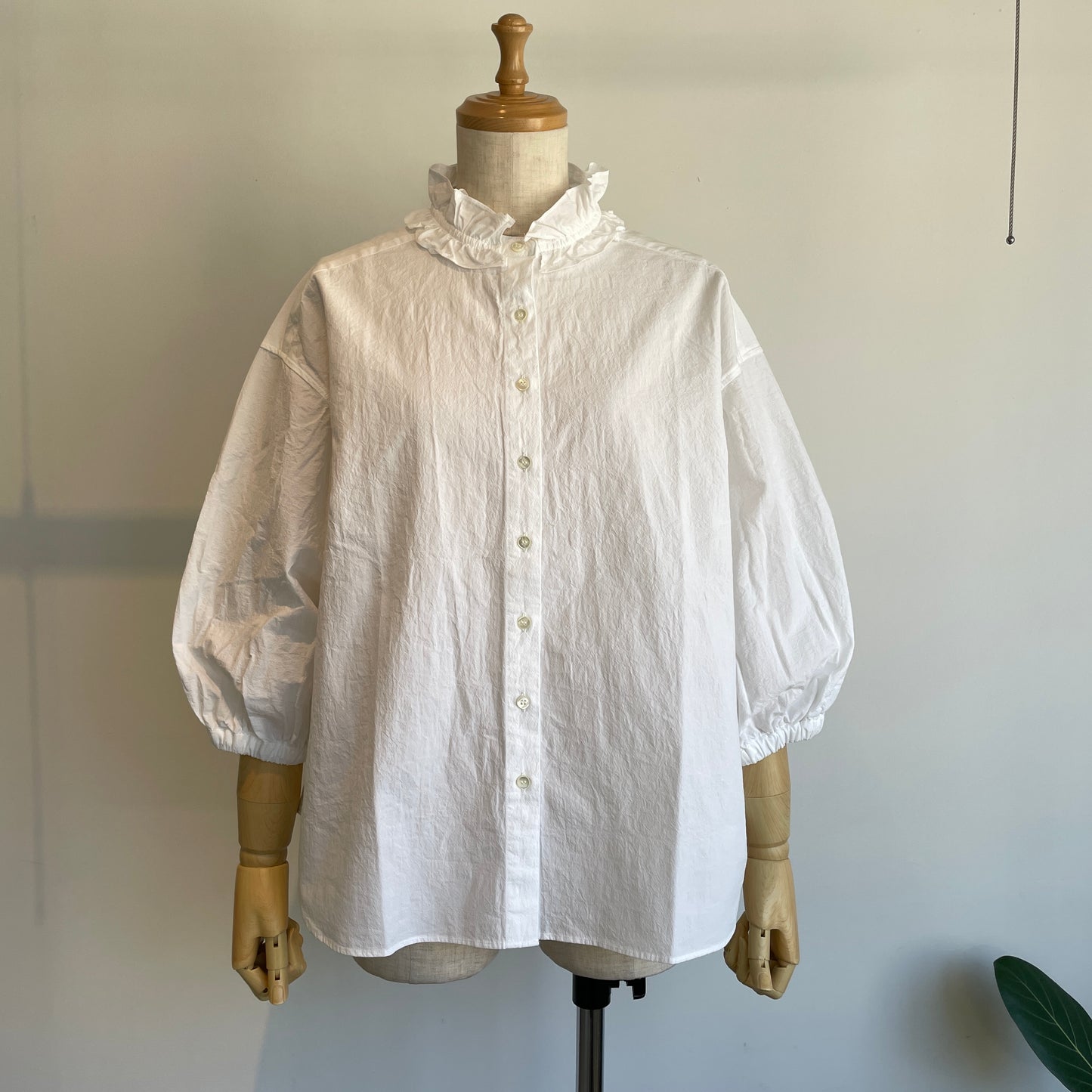 handsofcreation//強撚cotton桐七炊き変形フリル7分袖BL 01630642