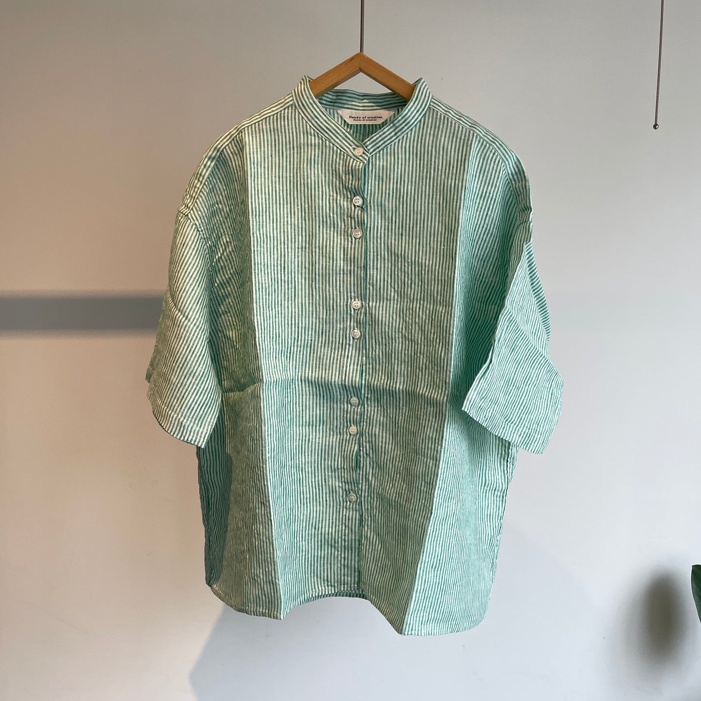 handsofcreation//先染めFrench Linenシンプルバンドカラーシャツ01620635