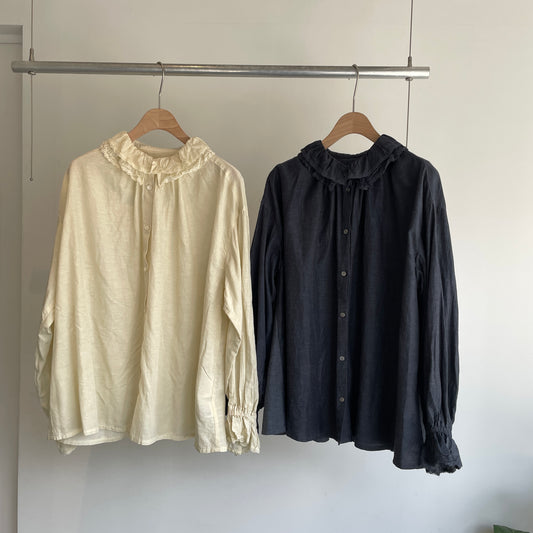 yuni//リサイクルコットンキュプラ ラッフルレースカラーブラウス 1701BL008262