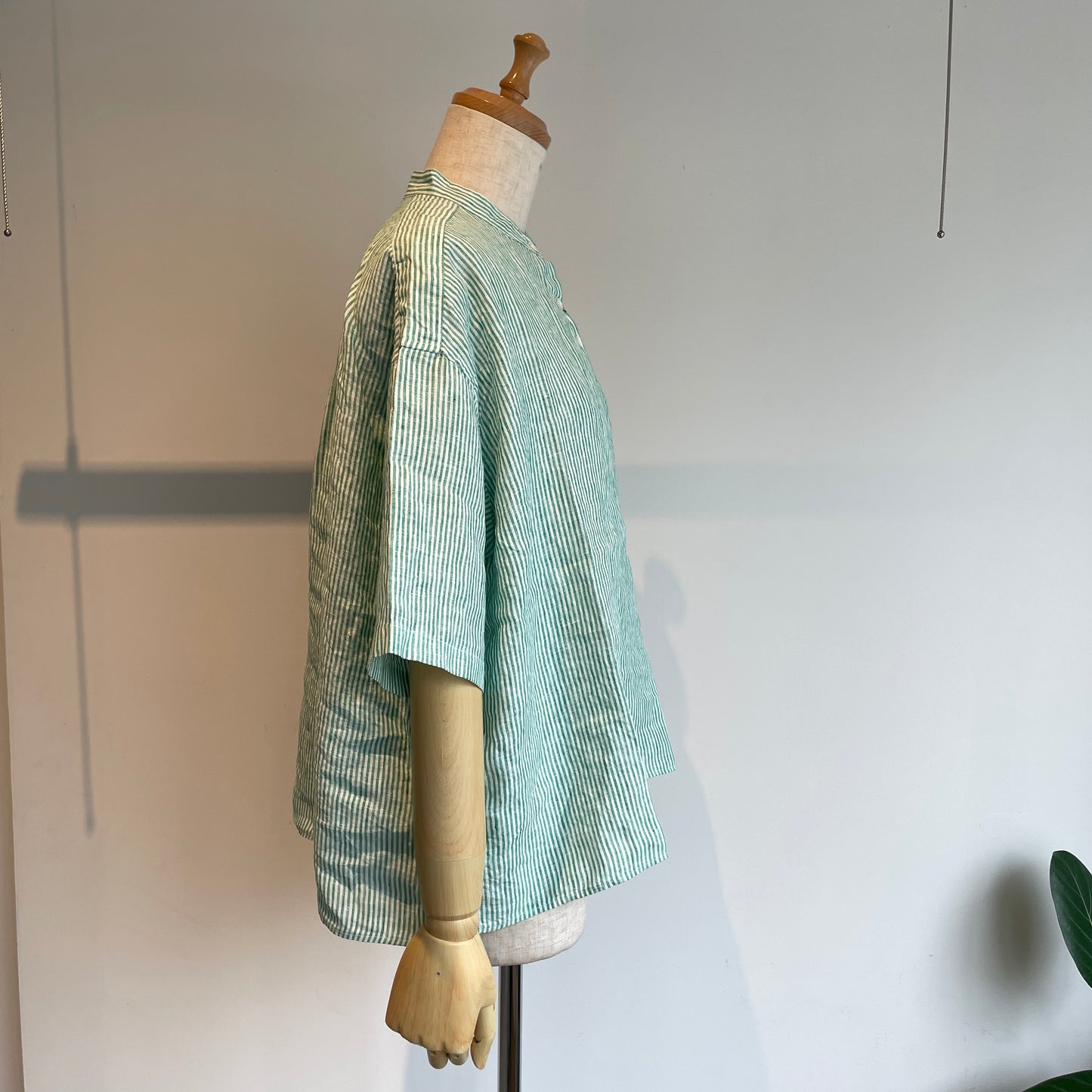 handsofcreation//先染めFrench Linenシンプルバンドカラーシャツ01620635