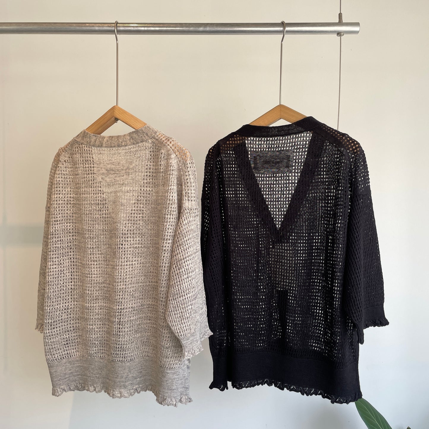 handsofcreation//Pure Linen14G1PLYメッシュ&フリル6分袖VC/D 01620710