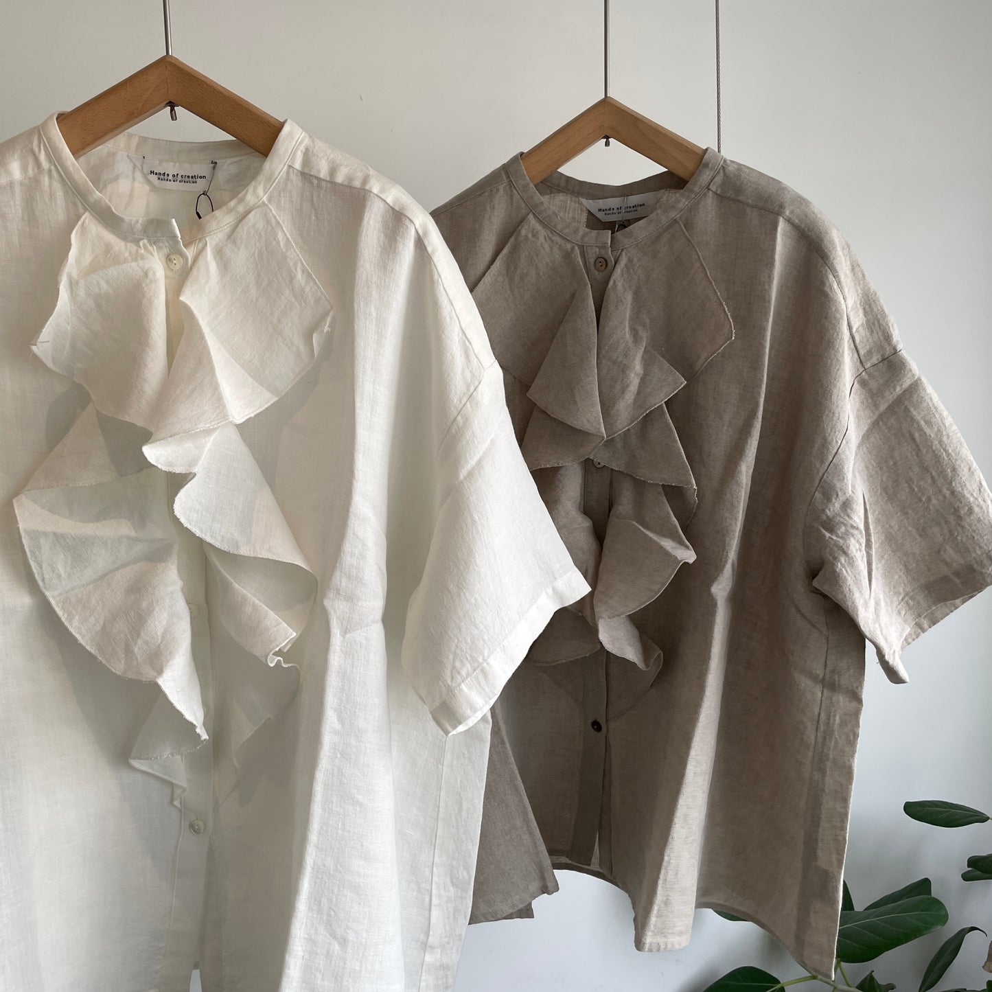 handsofcreation//60/-Linen桐七炊きラッフル半袖BL 01630636