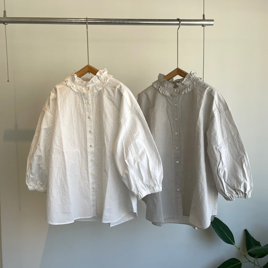 handsofcreation//強撚cotton桐七炊き変形フリル7分袖BL 01630642