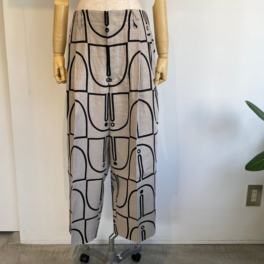 HAVERSACK //ウッドブロックプリント2プリーツワイドテーパードパンツ　862605