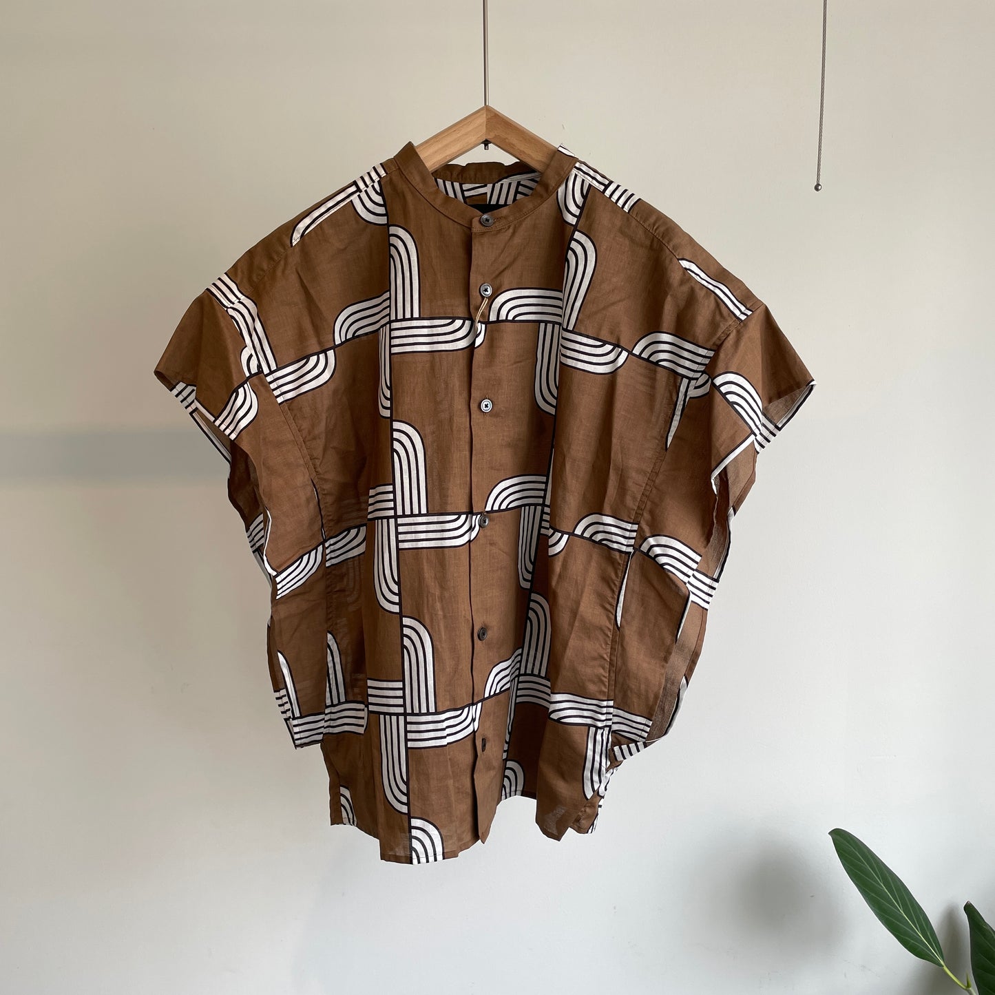 HAVERSACK //ウッドブロックプリントバンドカラーシャツ　622608