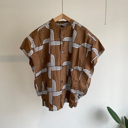 HAVERSACK //ウッドブロックプリントバンドカラーシャツ　622608