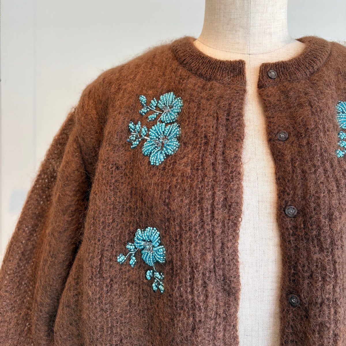 heriter//beads embroidery mohair cardigan  H0-00-1007