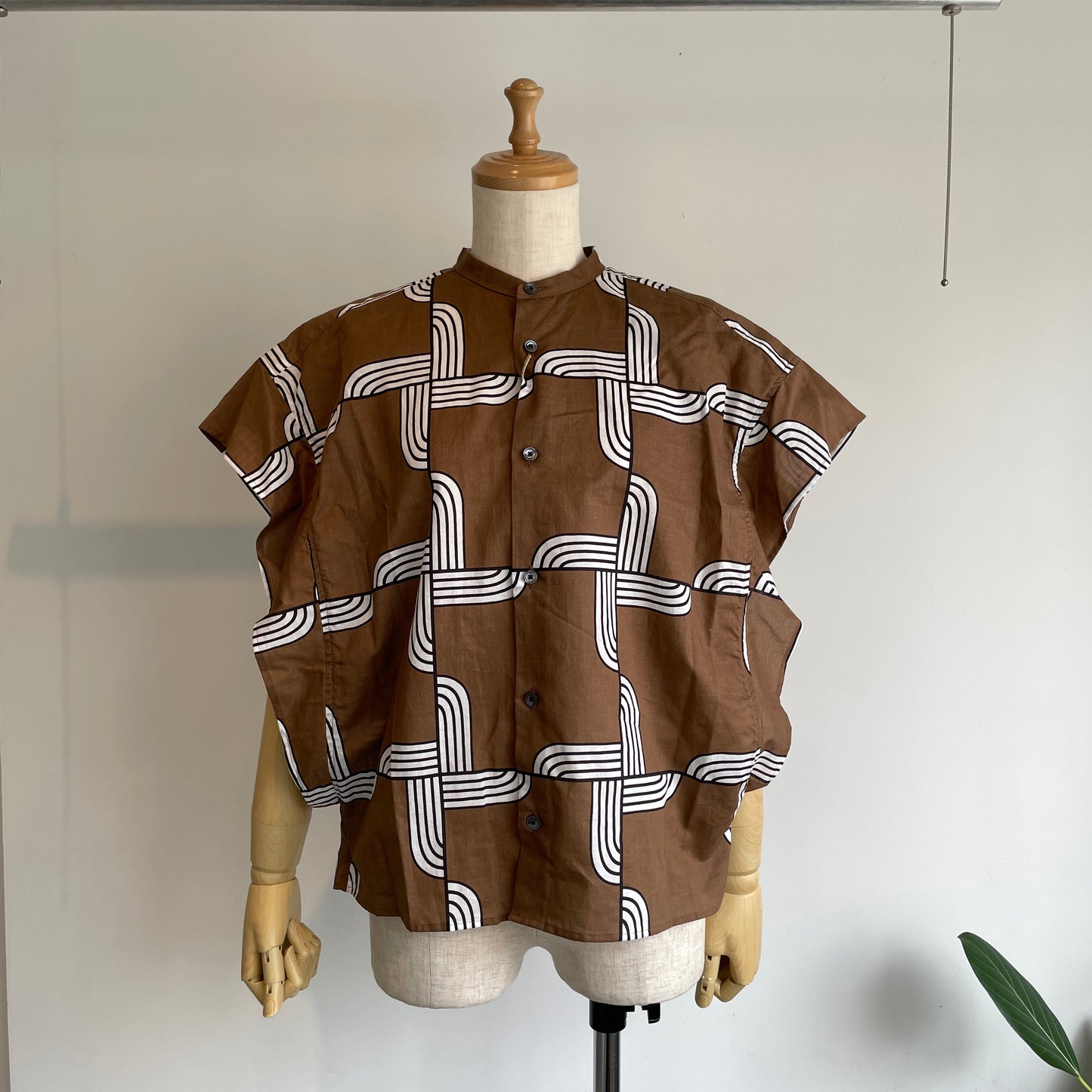 HAVERSACK //ウッドブロックプリントバンドカラーシャツ　622608