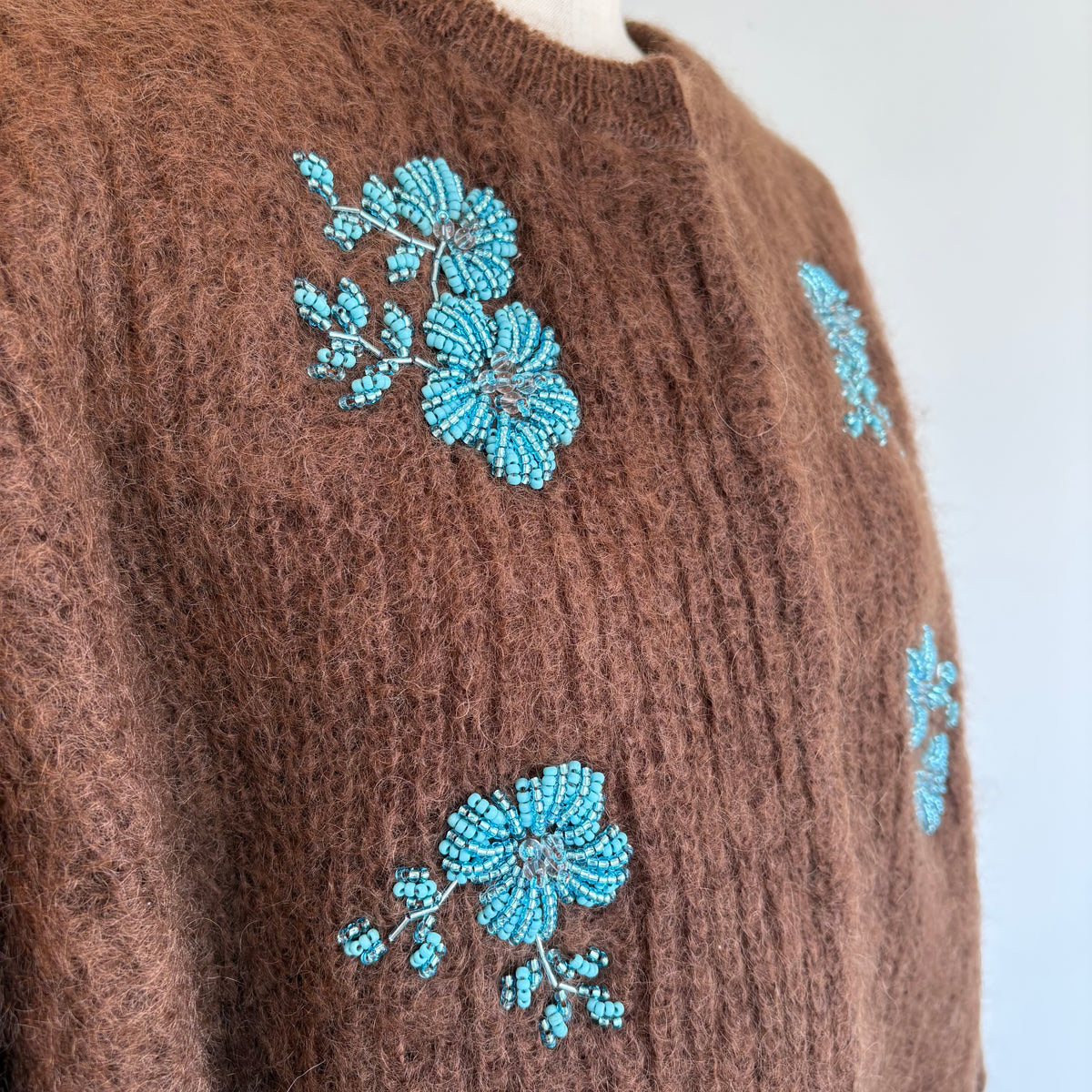 heriter//beads embroidery mohair cardigan  H0-00-1007