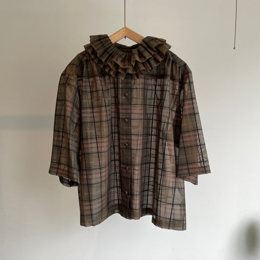 porter des boutons//シアーチェックダブルタックカラーブラウス P-22-1-066