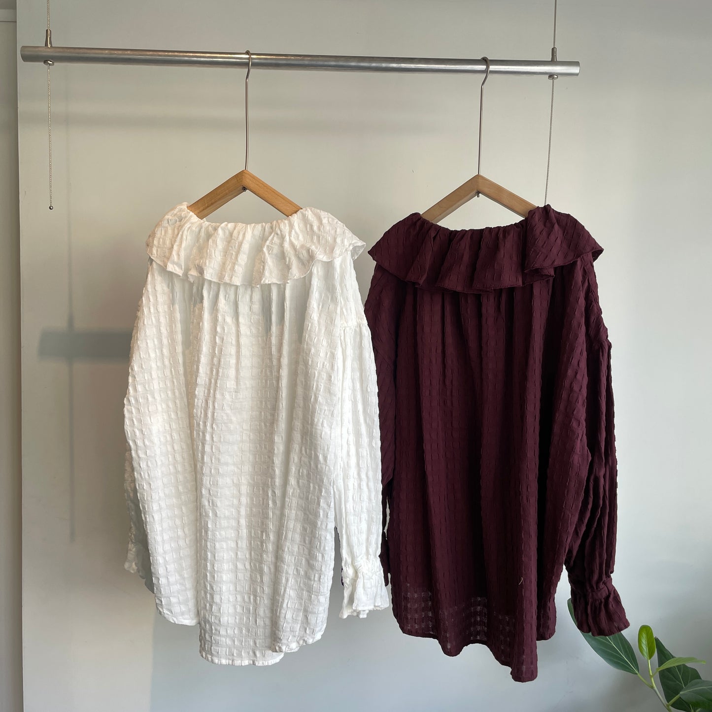 buoy buoy//SHEER CHECK TACK FRILL ブラウス　2701BL004262
