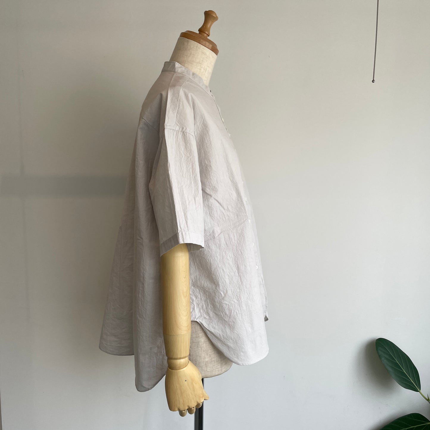 handsofcreation//強然cotton桐七炊きバンドカラー半袖シャツ　01630643