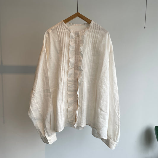 handsofcreation//Linen/Ra/chambrayプチスタンドタックフリルBL 01610612