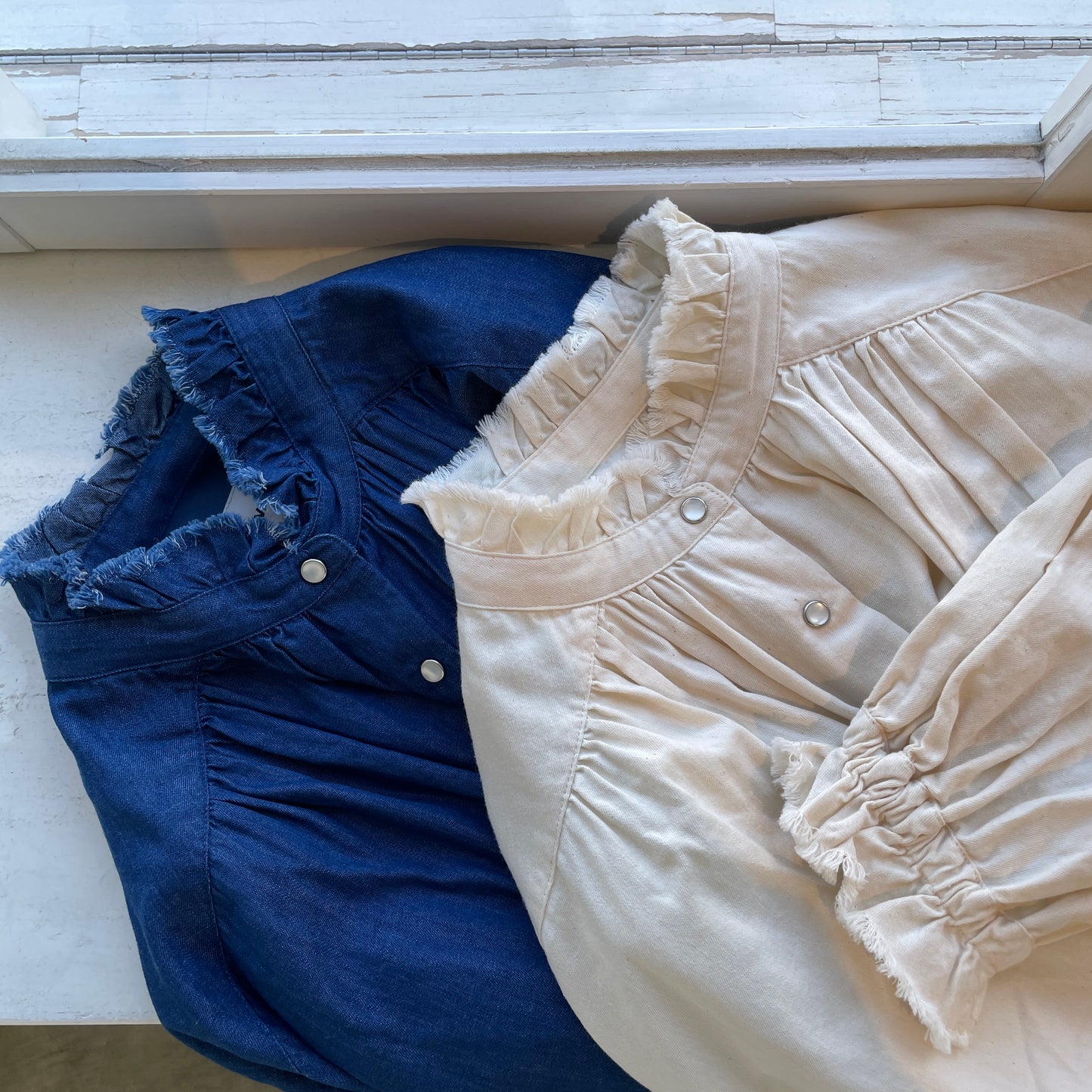 handsofcreation//5.0ZベンベルグウールデニムフリルカラーBL 02610602