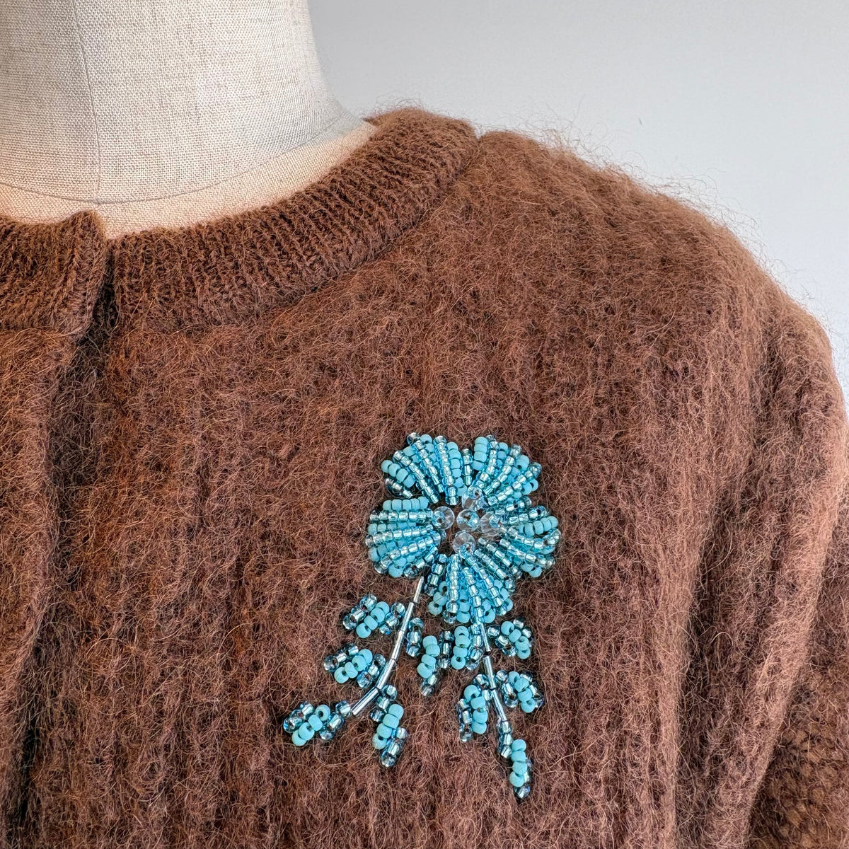 heriter//beads embroidery mohair cardigan  H0-00-1007