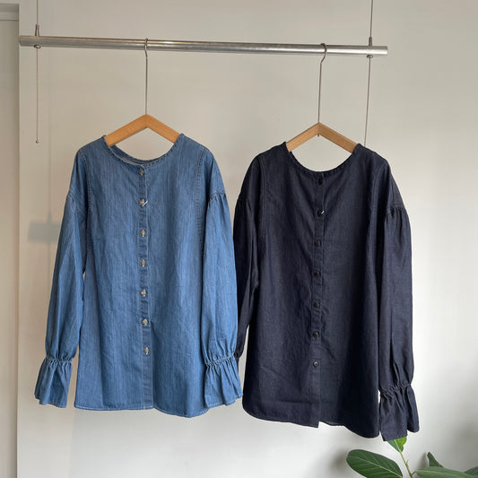 yuni//Cotton denim gathered sleeves ブラウス　1701BL010262