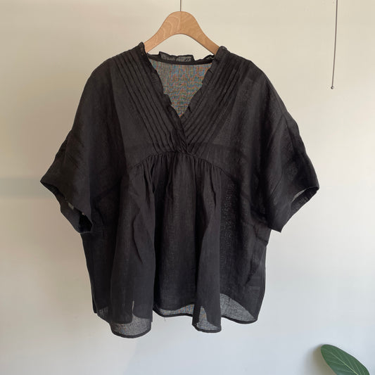 handsofcreation//60/-Linen解撚ワッシャークロスV／NプルオーバーBL 01630638